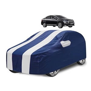 car cover compatible with skoda slavia with mirror pocket water resistant triple stitched slavia car cover- navy-white