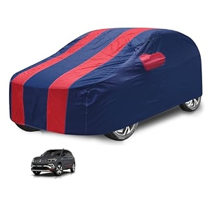 car cover compatible with taigun with mirror pocket water resistant triple stitched taigun car cover- navy-red