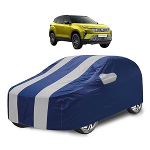 car cover compatible with tata harrier model  2019-till date with mirror pocket water resistant triple stitched harrier car cover- navy silver