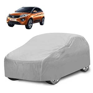 car cover compatible with tata nexon with mirror pocket water resistant triple stitched nexon car cover- plain silver