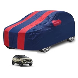car cover compatible with tata nexon with mirror pocket water resistant triple stitched nexon car cover- navy-red