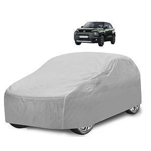 car cover compatible with tata punch with mirror pocket water resistant triple stitched punch car cover- plain silver