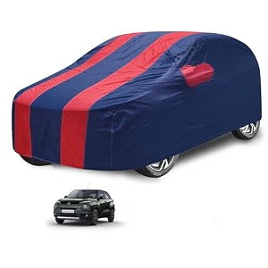 car cover compatible with tata punch with mirror pocket water resistant triple stitched punch car cover- navy-red