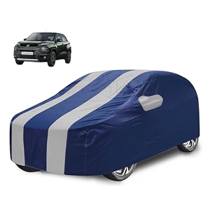 car cover compatible with tata punch with mirror pocket water resistant triple stitched punch car cover- navy silver