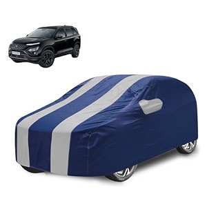 car cover compatible with tata safari model  2023-till date with mirror pocket water resistant triple stitched safari car cover- navy silver