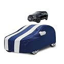 Car Cover Compatible with Tata Safari (Model : 2023-Till Date) with Mirror Pocket, Water Resistant, Triple Stitched, Safari Car Cover- Navy-White