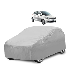 car cover compatible with tata tiago with mirror pocket water resistant triple stitched tiago car cover- plain silver
