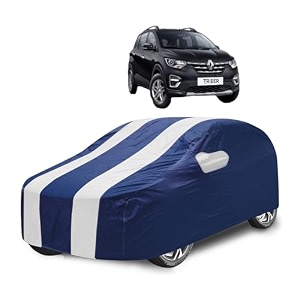 car cover compatible with triber with mirror pocket water resistant triple stitched triber car cover- navy-white