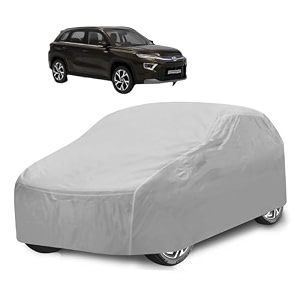 car cover compatible with urban cruiser hyryder with mirror pocket water resistant triple stitched hyryder car cover- plain silver
