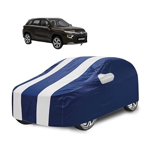 car cover compatible with urban cruiser hyryder with mirror pocket water resistant triple stitched hyryder car cover- navy silver