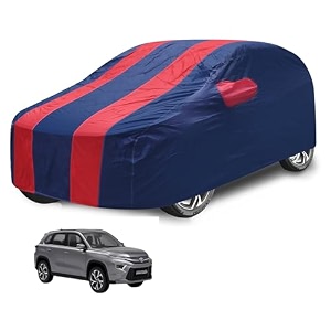 car cover compatible with urban cruiser hyryder with mirror pocket water resistant triple stitched hyryder car cover- navy-red