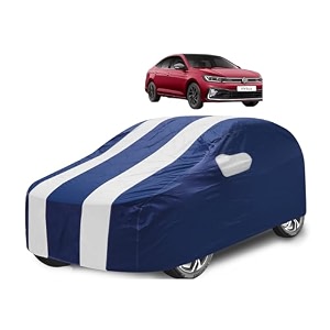 car cover compatible with virtus with mirror pocket water resistant triple stitched virtus car cover- navy-white