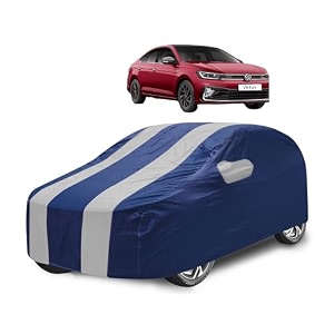 car cover compatible with virtus with mirror pocket water resistant triple stitched virtus car cover- navy silver
