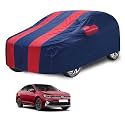 Car Cover Compatible with Virtus with Mirror Pocket, Water Resistant, Triple Stitched, Virtus Car Cover- Navy-Red