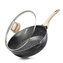 CAROTE 12 Inch Nonstick Deep Frying Pan with Lid, 5.5 Qt Black Granite