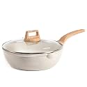CAROTE 12 Inch Nonstick Deep Frying Pan with Lid, 5.5 Qt White Granite