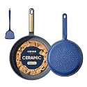 CAROTE 9.5'' and 11'' Nonstick Ceramic Frying Pan Skillet, Non Stick Skillet with Heat Resistant Handle, Healthy &amp; PFOA/PFAS Free, Induction-Compatible,Dishwasher Safe &amp; Includes Silicone spatula,Blue