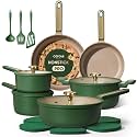 CAROTE Pots and Pans Set Non stick, 18pcs NonStick Kitchen Set Induction Cookware Non-toxic Cooking Set, Dishwasher/Oven Safe,Cookware Set,Green