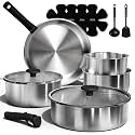 CAROTE 15pcs Tri-Ply Stainless Steel Cookware Set with Detachable Handle