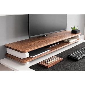 store wooden monitor stand with storage organizer for desk with wire hole tables office home studio study table  monitor stand riser white legs 80cm long