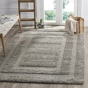 super soft modern handwoven multi shag collection anti skid carpet size 10 x 10 feet square colour grey