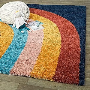 super soft modern handwoven multi shag collection anti skid carpet size 5 x 5 feet square colour yellowmulti