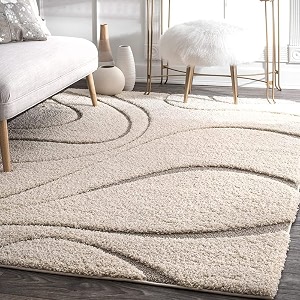 super soft modern handwoven multi shag collection anti skid carpet size 12 x 18 feet colour ivory