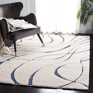 super soft modern handwoven multi shag collection anti skid carpet size 10 x 10 feet square colour blueivory
