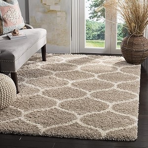 super soft modern handwoven multi shag collection anti skid carpet size 9 x 9 feet square colour beigeivory