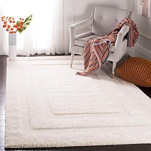 super soft modern handwoven multi shag collection anti skid carpet size 4 x 4 feet square colour white