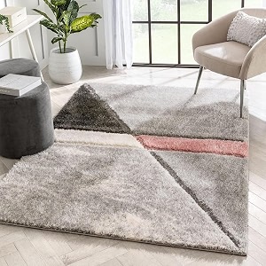 super soft modern handwoven multi shag collection anti skid carpet size 4 x 4 feet round colour greypink
