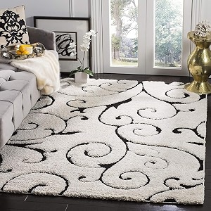 super soft modern handwoven multi shag collection anti skid carpet size 5 x 5 feet round colour whiteblack