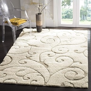 super soft modern handwoven multi shag collection anti skid carpet size 5 x 5 feet square colour ivorygrey