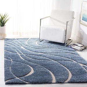 super soft modern handwoven multi shag collection anti skid carpet size 8 x 10 feet colour blueivory