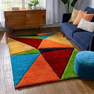 super soft modern handwoven multi shag collection anti skid carpet size 5 x 5 feet square colour multi