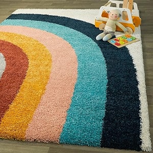 super soft modern handwoven multi shag collection anti skid carpet size 4 x 4 feet square colour rainbow