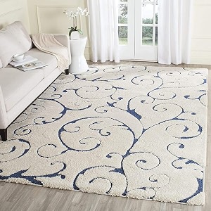 super soft modern handwoven multi shag collection anti skid carpet size 9 x 9 feet square colour blueivory