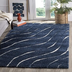 super soft modern handwoven multi shag collection anti skid carpet size 5 x 7 feet colour blueivory