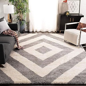 super soft modern handwoven multi shag collection anti skid carpet size 6 x 6 feet square colour greywhite