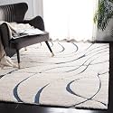Super Soft Modern Handwoven Multi Shag Collection Anti Skid Carpet Size 4 x 4 Feet Square Colour (Blue/Ivory)