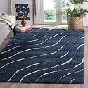 Super Soft Modern Handwoven Multi Shag Collection Anti Skid Carpet Size 10 x 10 Feet Square Colour (Blue/Ivory)