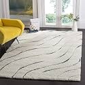 Super Soft Modern Handwoven Multi Shag Collection Anti Skid Carpet Size 6 x 8 Feet Colour (White/Blue)