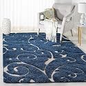 Super Soft Modern Handwoven Multi Shag Collection Anti Skid Carpet Size 5 x 5 Feet Round Colour (Blue/Ivory)