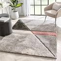 Super Soft Modern Handwoven Multi Shag Collection Anti Skid Carpet Size 10 x 14 Feet Colour (Grey/Pink)