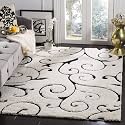 Super Soft Modern Handwoven Multi Shag Collection Anti Skid Carpet Size 5 x 5 Feet Round Colour (White/Black)