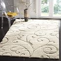 Super Soft Modern Handwoven Multi Shag Collection Anti Skid Carpet Size 5 x 5 Feet Square Colour (Ivory/Grey)