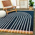 Super Soft Modern Handwoven Multi Shag Collection Anti Skid Carpet Size 8 x 12 Feet Colour (White/Black)