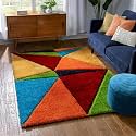 Super Soft Modern Handwoven Multi Shag Collection Anti Skid Carpet Size 5 x 5 Feet Square Colour Multi