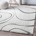 Super Soft Modern Handwoven Multi Shag Collection Anti Skid Carpet Size 12 x 12 Feet Square Colour(Grey/White)