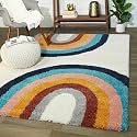 Super Soft Modern Handwoven Multi Shag Collection Anti Skid Carpet Size 5 x 7 Feet Colour (White/Multi)